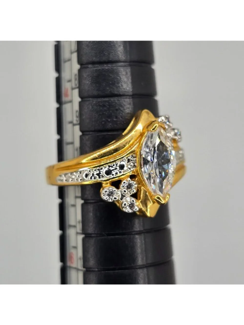 Vintage SETA Ring Gold Tone Marquise Cut Sz 5 Signed Engagement Costume Jewelry